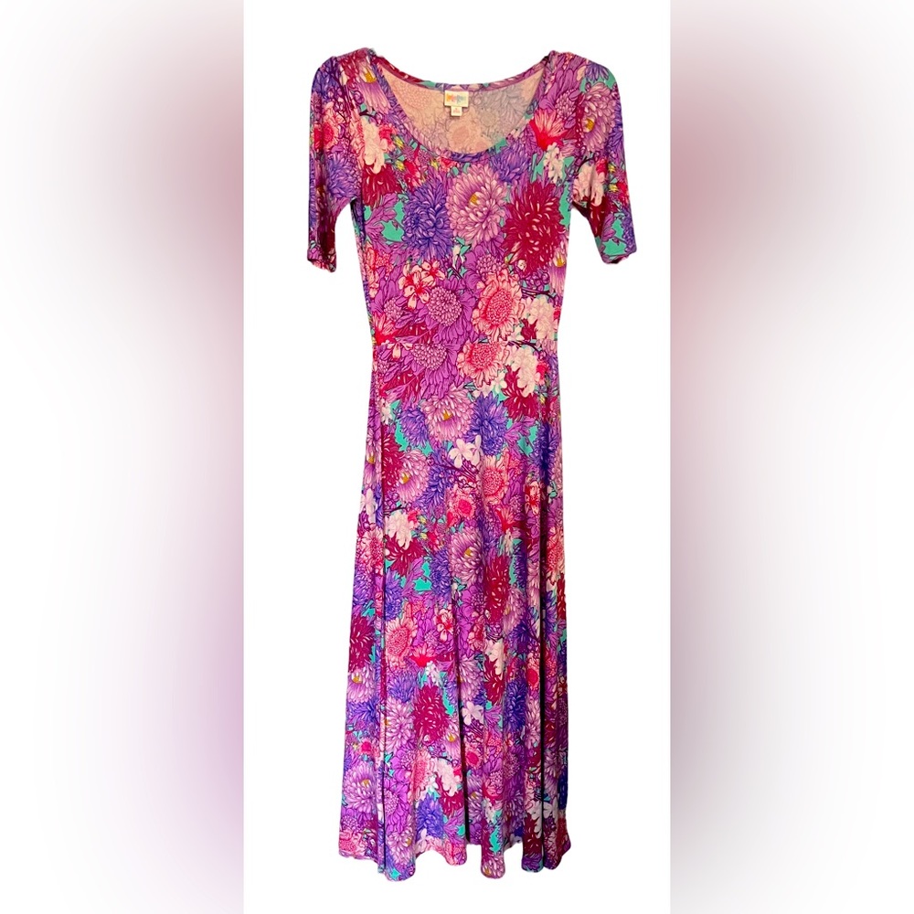 LuLaRoe Ana Purple Pink Green Floral Long Maxi Dress Small Excellent Condition